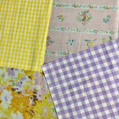 Vintage 4 piece fabric pack for crafting and sewing floral gingham prints - Image 1 of 4