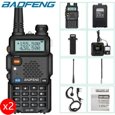 2 Pack Baofeng UV-5R Two Way Ham Radio Dual Band VHF UHF 128CH 5W Walkie Talkie - Image 1 of 4