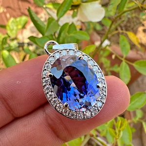 Certified 37 Ct Blue Sapphire Oval Pendant – Natural Gemstone in 925 Silver - Picture 1 of 7