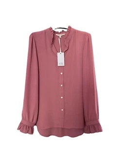 Rose+Olive Blouse Size M Long Sleeved Frill Cuff Button Up Sheer Chiffon Smart - Picture 1 of 8