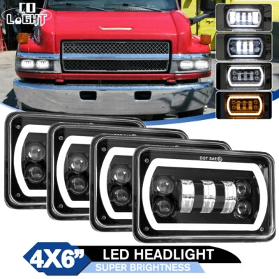 For Chevrolet 2003-09 C7500 C5500 C4500 Kodiak 4PC 4x6" LED Headlights Hi/Lo DRL - Image 1 of 4