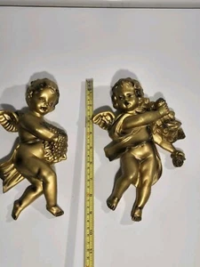 Angel Cherub Goddess Wall Hanging Plaques gold decor Vtg MCM Homco Dart Syroco? - Picture 1 of 6