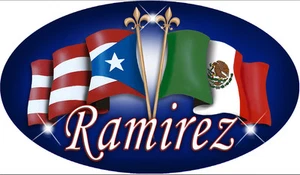 Puerto Rico Mexican Flags Decal Bumper Sticker Personalize Name -Text Oval 4"x8" - Picture 1 of 4