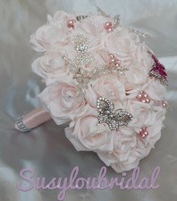 Fairytale Butterfly Pale Pink Rose And Brooch Wedding Bridal Bouquet