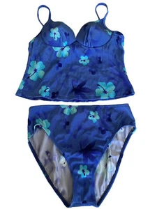 Athena Collection 2 Piece Tankini Swimsuit - Blue Hawaiian Floral - Size 10 - Picture 1 of 6
