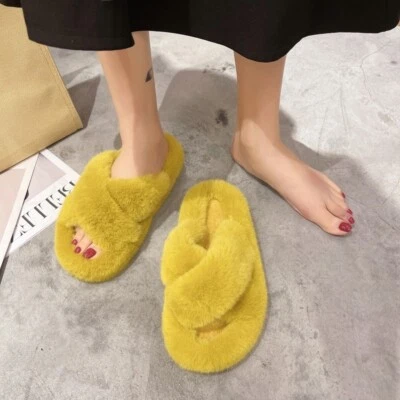 Mujeres Felpa Toboganes Zapatillas Imitación Piel Sandalias Invierno Hogar Zapatos Planos Sin Cordones Foto 1 de 4