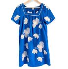 100% Linen Capri Blue White Floral Embroidered Summer Dress Medium J. Crew