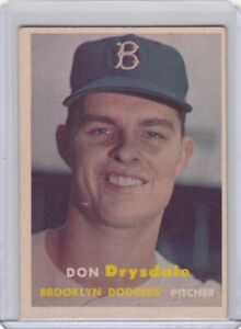 CH: 1957 Topps Baseball Card #18 Don Drysdale Rookie Brooklyn Dodgers - Ex-ExMt