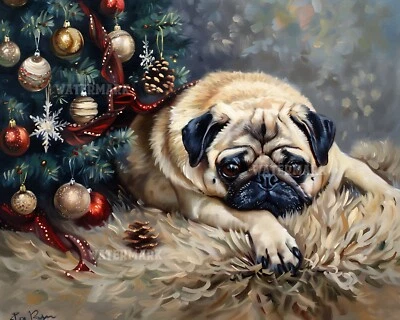 Alfombra Esponjosa Navidad Pug on Estampado 8x10 Estampado Mate Foto 1 de 4