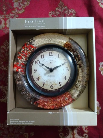 Vintage 8" Clear Resin Spices Kitchen Clock Round Wall Hanging Spice Quartz Cover