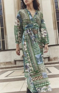 ZARA Size M Printed Patchwork Midi Chiffon Dress 2462/116 SS24 - NWT - Picture 1 of 5