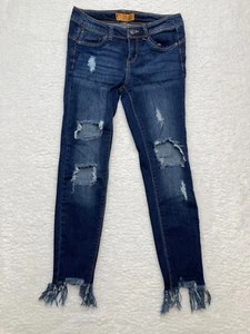 Wax Jean Butt I Love You Distressed Blue Stretch Denim Jeans Junior 3 Size 26/24 - Picture 1 of 11