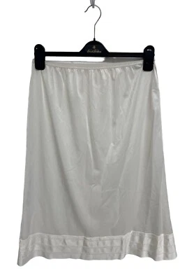 Gonna Vintage In Nylon Con Spacco E Pizzo Bianco Made In USA Taglia L - Immagine 1 di 4