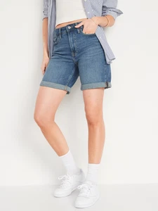 Old Navy OG Straight Boyfriend Shorts Damen 0 blau Denim hoher Bund - Bild 1 von 9