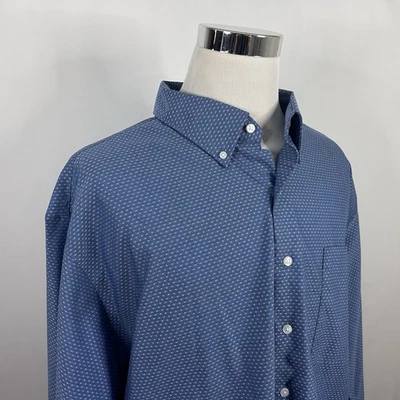 Camisa de vestir Oak Hill 20 34/35 sin hierro azul lunares algodón Supima abotonada Foto 1 de 4