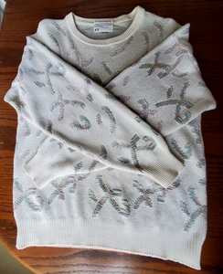 Lord Jeff 100% Fine Cotton Sweater White Pattern Men's Size L Made in USA - Picture 1 of 9