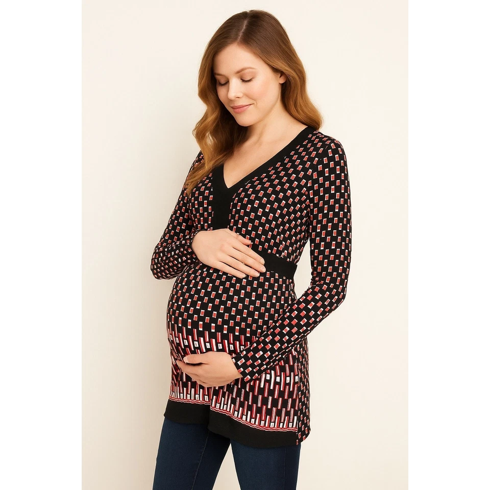 Top Maternidad Maternidad Estampado Geométrico Cuello en V Mujer M Elegante Informal Foto 1 de 4