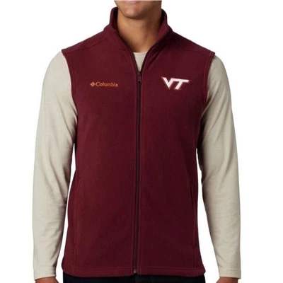Columbia VT Virginia Tech Hokies Fleece Flanker Vest Men's XL Burgundy Logo - Image 1 of 4