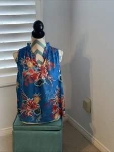 Beautiful Blue Printed Sleeveless Summer Printed Blouse, Violet+claire L - Picture 1 of 7