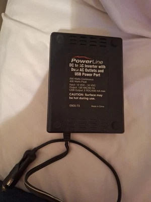 POWERLINE 200W Continuous DC To AC Inverter w/ Dual Outlets & USB, #0900-73 - Image 1 of 4