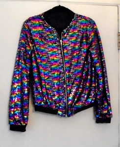 Girls Sequin Baseball/ Bomber Hip Hop Disco Jazz Dance Glitter Jacket 2XL - Picture 1 of 4
