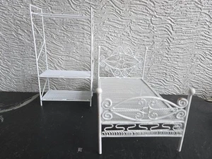doll house furniture white ornate metal open wardrobe/single bed 1.12th - Picture 1 of 3