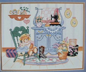 Buttons N Bows Sewing Machine Quilt Boots Teddy Cross Stitch Pattern Mock - Picture 1 of 3