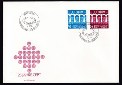 Liechtenstein FDC 1984 Michel 837/38 EUROPA CEPT Bridge-25th Anniversary of CEPT - Image 1 of 2
