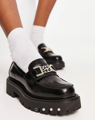 Aldo Biglane Size 7.5 Women's Black Leather Chunky School Shoe Penny Loafer - Image 1 of 4