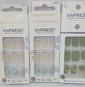 3PK Kiss impress color gel nail SET No Glue Mani 30 Nails EA hydrangea blue,bef - Picture 1 of 1