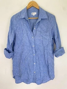 Top donna GAP oversize indaco 100% lino camicia fidanzato taglia S preppy costa - Foto 1 di 9