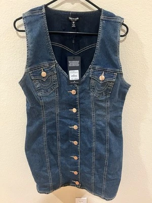 True Religion женщин джинсовой ткани без рукавов кнопка спереди платье XL новый с Ярлыками эластичной - Изображение 1 из 4