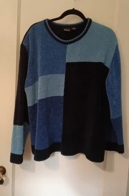 Suéter de chenilla Erika XL azul bloque de color para mujer, pulóver acrílico  Foto 1 de 4
