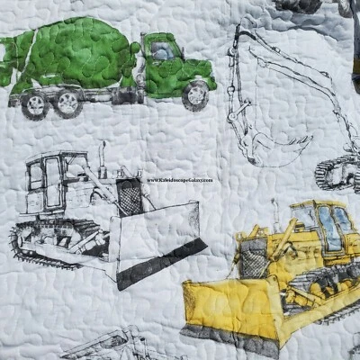 Construction 5PC TWIN Quilt Coverlet SHEETS Sham ~ BULLDOZER TRACTOR DUMP TRUCK - Image 1 of 4