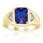 14K Yellow Gold Plated Simulated Blue Sapphire Diamond Accent Ring For Mens