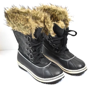 Women's Paris Blues Fierce Black with Brown Fur Winter Boots Size US 7M NWD - Picture 1 of 8
