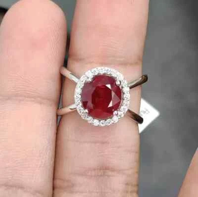 3.25 Ct Round Cut Natural Red Ruby & Diamond Engagement Ring Solid 950 Platinum - Image 1 of 4