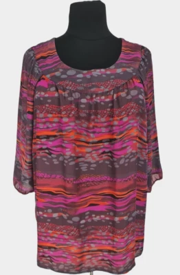 Top túnica para mujer Maggie Barnes talla grande 2X multicolor gasa cuello redondo 3/4 SLV Foto 1 de 4