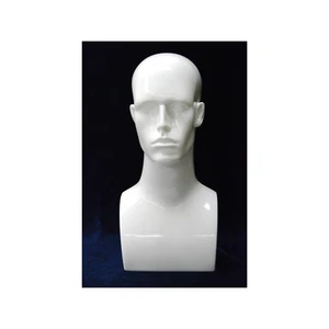 Adult Male Plastic Glossy White Mannequin Head with Facial Features (2 Pack) - Picture 1 of 4