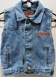Vintage Harley Davidson Denim Jean Vest Jacket Patches Youth Size 7 Biker - Picture 1 of 12