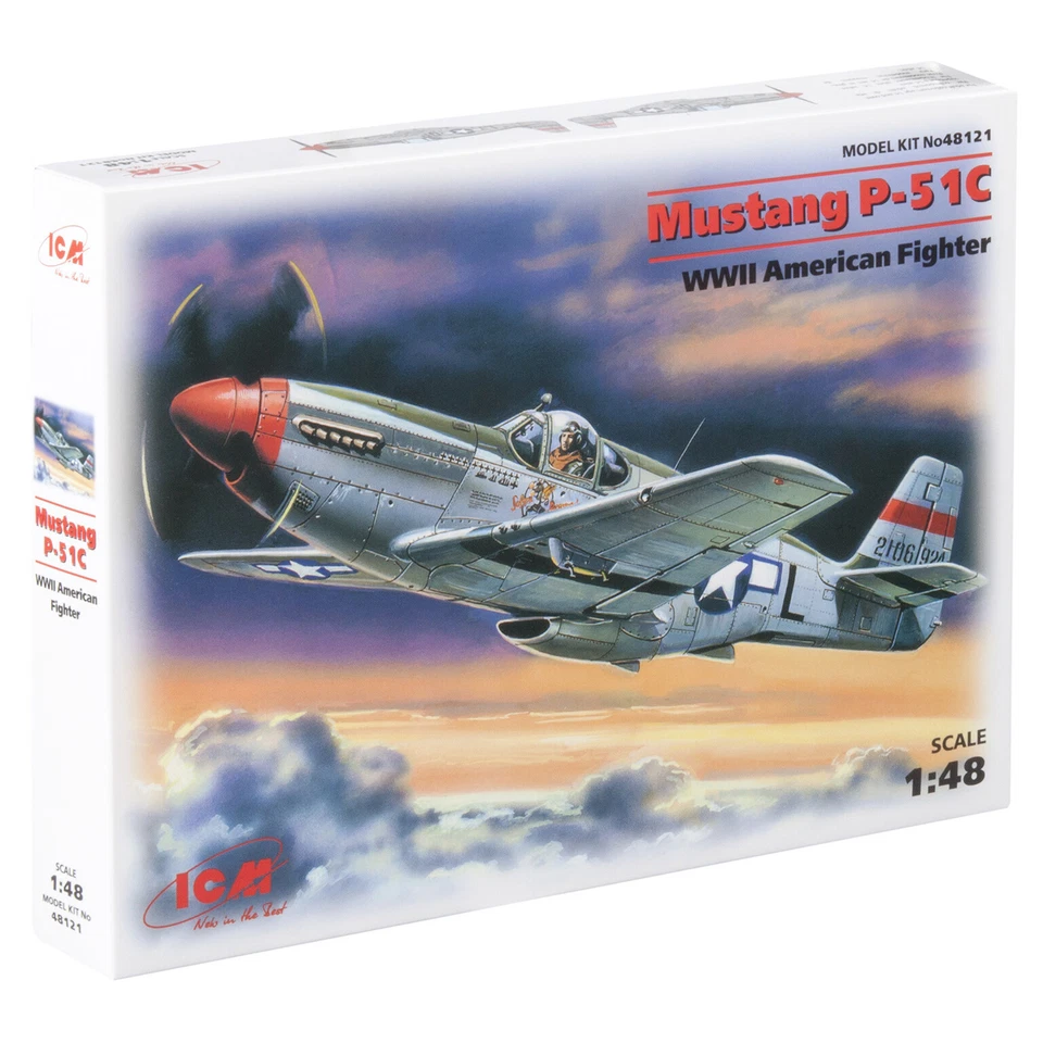 ICM 48121 American Fighter Mustang P-51c WWII 1/48 Plastic Model Kit 205 Mm