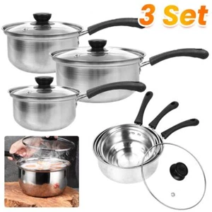 Edelstahl Kochtöpfe mit Glasdeckel 6-tlg Induktion Gas Kochset 16-20cm Topfset - Bild 1 von 15