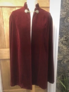 Burgundy Red Corduroy Cape Cloak 60s 70s Bespoke Handmade Boho - Picture 1 of 9