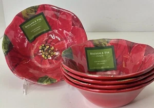 5 Melamine Cereal Bowl’s Balsam & Fir Poinsettia Christmas NEW HOLIDAYS - Picture 1 of 5
