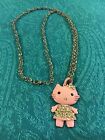 HELLO KITTY PINK METAL JOINTED PENDANT NECKLACE AB RHINESTONES SILVER TONE EUC 
