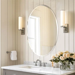 Oval Decorative Wall Hanging Mirror Minimalist Frameless Vanity Mirror Bathroom - Picture 1 of 21