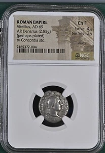 Roman Empire - Vitellius - AD 69 - Perhaps Plated Denarius - NGC Ch F - RIC:90 - Picture 1 of 5