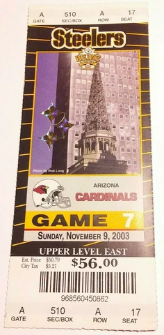 2003 Pittsburgh Steelers Arizona Cardinals NFL Football Full Unused Ticket Cover