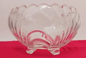 Vintage Clear Swirl Patterned Pressed Glass Bowl 4 Toed Footed 4.5" Tall - Picture 1 of 12