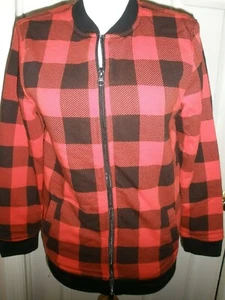 Old Navy Red Black Plaid Jacket Fleece Inside Zips in Front Youth XL (C11) - Picture 1 of 5
